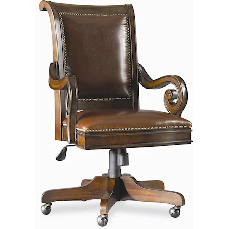 Executive Swivel Chair with Scrolled Arms and Five-Point Caster Base